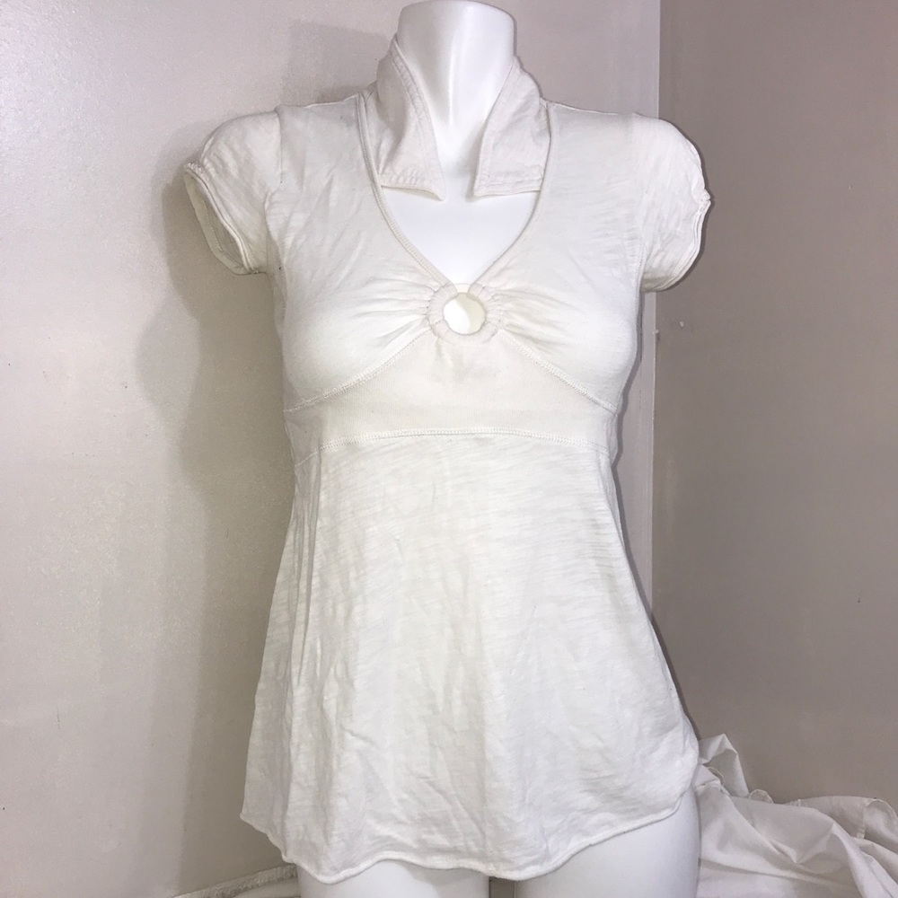 DKNY Vintage White Hole Cutout Short Sleeve Top